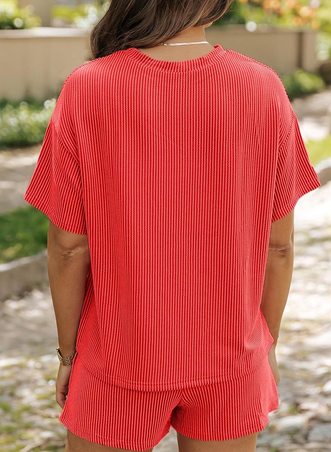 Two 2 Piece Sets for Women Short Sleeve Shirts High Waisted Shorts with Pockets Pajamas Lounge Matching Set