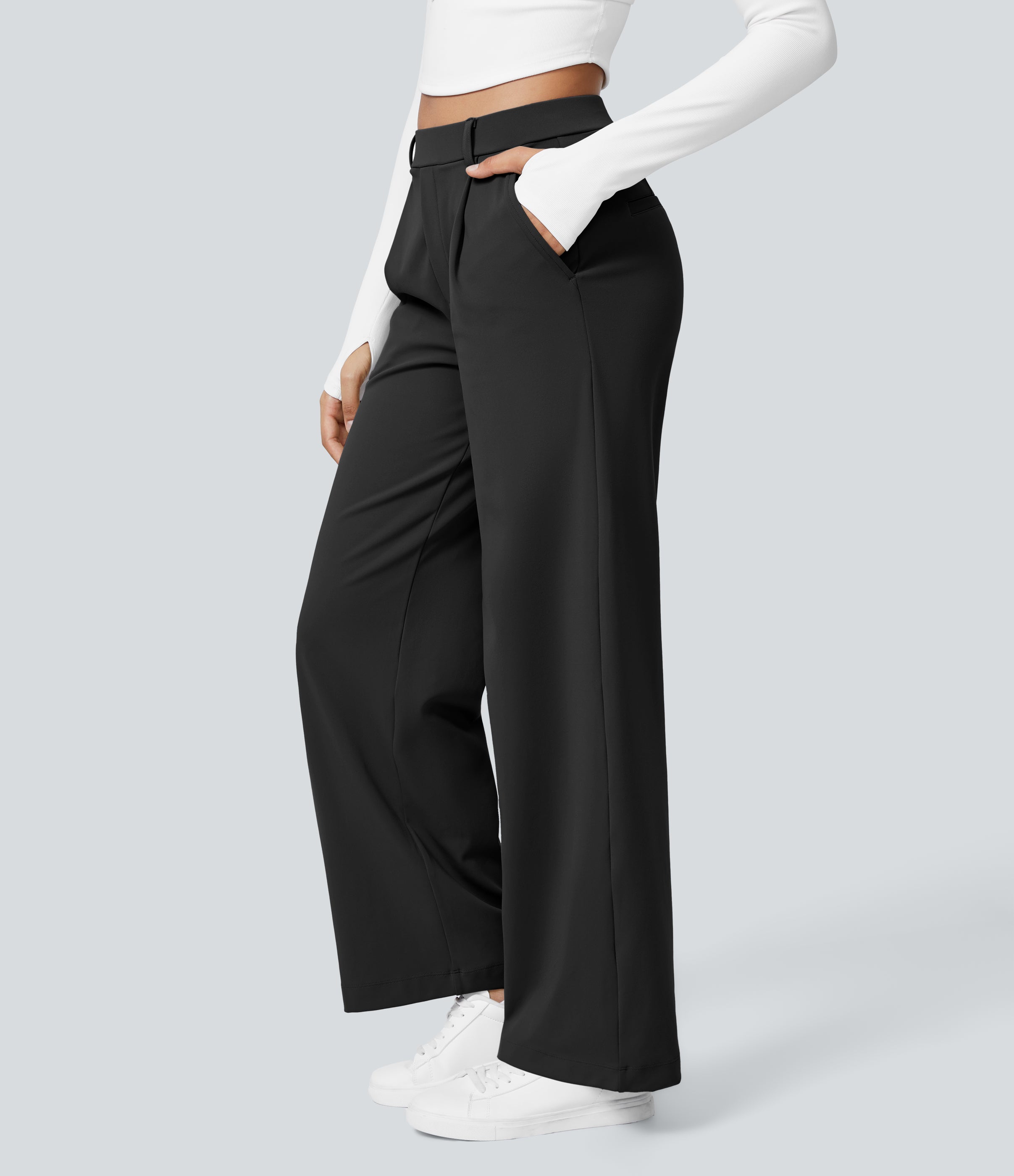 Factory Outlet - High Waisted Side Pocket Straight Leg Work Suit Pants