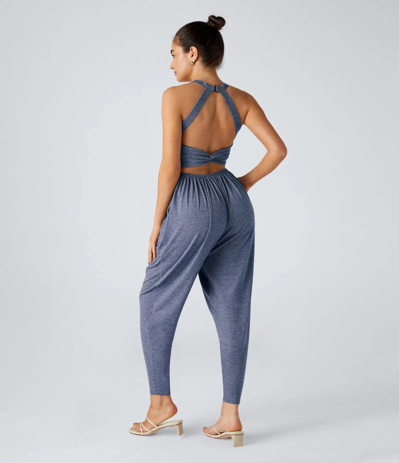 💝Last day promotion-⏰Backless Twisted U Neck Side Pocket Harem Casual Jumpsuit-Easy Peezy Edition